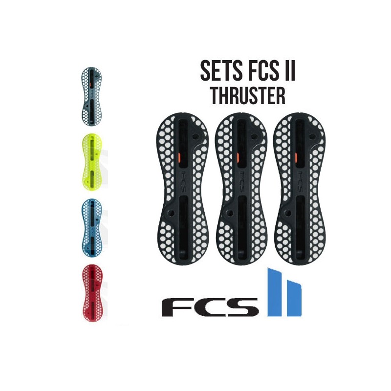 Set plugs boitiers FCS II thruster bleu orange jaune gris